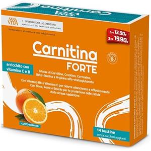 Duuous Sanavita Carnitina Forte, Formula completa + Creatina, Carnosina, Beta-alanina per sostegno attività fisica - 14 bustine