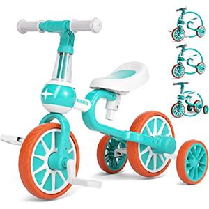 KORIMEFA Tricicli 4 in 1 Triciclo per Bambini per 2-4 Anni Bicicletta Senza Pedali da Pedale Rimovibile della Sella Regolabile Triciclo Senza Pedali