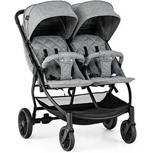 GYMAX Passeggino Gemellare Doppio/Fratelli di Età Diverse, Pieghevole Leggero, Tendalino/Schienale Regolabili, Portata di 15kg+15kg (Orizzontale, Grigio)