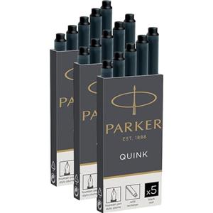 Parker Quink - Cartucce di ricarica per penna stilografica, cartucce lunghe, confezione da 15 pezzi, inchiostro nero