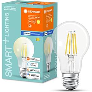 LEDVANCE Lampada Smart+ LED, tecnologia Bluetooth, E27, filament, dimmerabile, sostituisce lampadine da 50 W, bianco caldo, 2700 K, controllabile con Google, Alexa e Apple Voice Control
