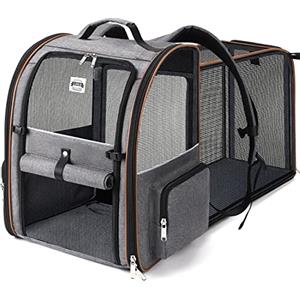 Lekespring Zaino per Cani Gatti Grande Porta Animali Espandibile Per Cani Piccoli Gatti Medi Fino a 8 KG, con 4 ingressi Zaino Traspirante Porta Cuccioli Pieghevole Per Viaggi, Escursioni, Grigio