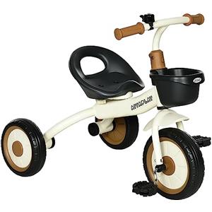 AIYAPLAY Triciclo per Bambini da 2-5 Anni con Seduta Regolabile, Bicicletta per Bambini con Cestino e Campanello, 70.5x53x58 cm, Bianco