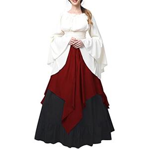 MJGkhiy Abito Medievale Donna Popolana Halloween Carnevale Cosplay Costume Abito Lungo Stile Vittoriano Costume Adult Cocktail retrò Costume Strega Vestiti Halloween Costume Donna