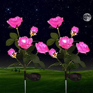 ZVO Lampade Giardino da Esterni a Energia Solare, 2 pezzi Luci Solari per Fiore di Rosa con 10 LED, Illuminazione Fiori Decorativa Impermeabile per Terrazza Natale Halloween Vialetto Prato(rosa)