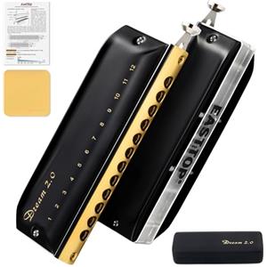 EAST TOP Armonica cromatica in chiave di do, 12 fori, 48 toni, professionale, per adulti, professionisti e studenti, nera