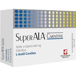 P PharmaSuisse Laboratories SuperAla Carnitine Integratore Alimentare che agisce sui Tessuti Nervosi - a base di L-Acetil-Carnitina, Acido Alfa-Lipoico, Citicolina e Vitamina B6-30 compresse