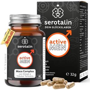 serotalin® ACTIVE MEN Maca capsule | +Shilajit +Tribulus Terrestris +Fieno greco +L-Citrullina +Vitamina E A K2 D3 ad alto dosaggio +Selenio +Zinco | 100% vegano e prodotto in Germania | per 1 mese