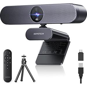 DEPSTECH DW50 Pro Webcam 4K, Zoom Ottico 3X Webcam PC con Doppio Microfono e Telecomando, Sensore Sony, Microfoni con Cancellazione del Rumore, Auto-Focus, Telecamera PC per Riunioni, Conferenze, Live