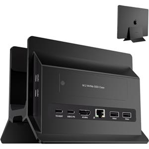 PULWTOP Verticale Docking Station, USB C Macbook Docking Station con M.2 NVMe SSD custodia(SSD non incluso), 4K e 60Hz, 2 porte USB C10 Gbit/s, Supporto Macbook Dock per laptop, MacBook, Mac Min, Nero