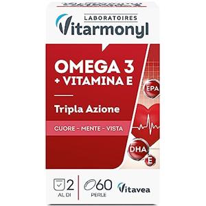 VITARMONYL - OMEGA 3 - Integratori per favorire la normale funzione cardiaca - Formula arricchita con Vitamina E, contro lo stress ossidativo - Confezione da 60 perle - 33,4 g