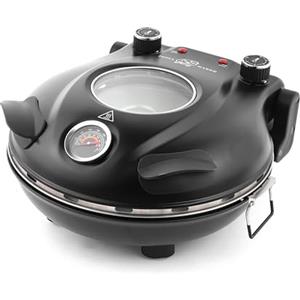 KLAIF Forno Pizza Elettrico, Termometro Visibile & Finestra in Vetro, 4 Minuti Forno per Pizza con Pietra Ceramica 31cm, 5 Livelli Temperatura Max 420°C, 1200W, LM-Nero