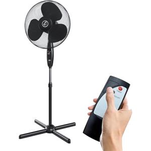 EGLEMTEK Ventilatore A Piantana Potente Da 50W Per Pavimento Pale Da 40 Cm Silenzioso Con Timer 7 Ore 3 Velocità Oscillante Altezza e Inclinazione Regolabili E Telecomando per Controllo A Distanza Colore Nero