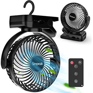 Simpeak 10000mAh Ventilatore Tavolo Clip Ventilatori USB Ricaricabile 3 Velocità 720 ° Angolo Regolabile Ventola con Illuminazione Telecomando per Campeggio Casa Ufficio Passeggini Viaggi, Nero
