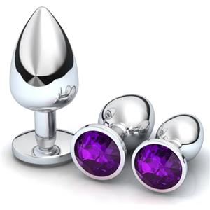 Claglamatree 3 Pezzi Plug Anale Metallo,Giocattoli Anali Argento,Anal Butt Plug con diamante di cristallo, Anal Sesso Giocattoli,Per Uomo, Donna,Principiante (Viola profondo)