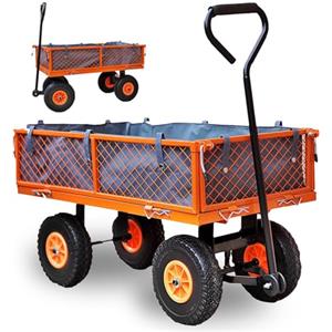 Fuxtec Carrello Porta Attrezzi da Giardino capacità 350kg FX-GW350 Carriola a 4 Ruote pareti Laterali ripiegabili per bloccaggio rapido Pneumatici XXL Pratico telone Interno in Poliestere