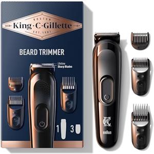 King C. Gillette Kit REGOLABARBA UOMO, 1 Testina, 3 Pettini Regolatori, 1 Spazzolina, 1 Caricatore, RASOIO BARBA ELETTRICO, Idea Regalo Uomo Kit professionale