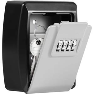 Vinabo Cassetta Portachiavi, Cassetta Sicurezza Chiavi Esterno con Codice a 4 Cifre, Cassaforte per Chiavi Montata a Parete Antiruggine per Chiavi, Carte, Lega di Zinco (Grigio)