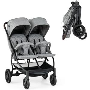 LIFEZEAL Passeggino gemellare, passeggino per gemelli pieghevole, passeggino doppio con schienale reclinabile in 3 posizioni, imbracatura a 5 punti, per bambini da 0 a 3 anni (grigio chiaro)