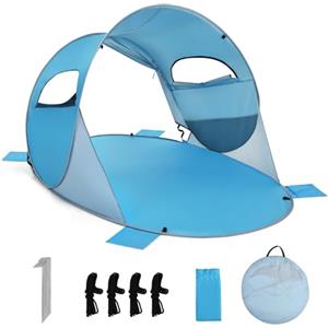 COSTWAY Tenda da Spiaggia Portatile Pop-Up, Protezione Solare UPF 50+, per 3-4 Persone, Tenda Parasole Spiaggia con Borsa Portatile, per Spiaggia, Campeggio, 220 x 159 x 115 cm (Blu)