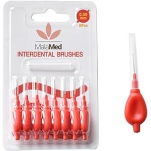 MalaMed Confezione da 8 scovolini interdentali rossi da 0,5 mm, per la pulizia tra i denti, per pulire spazi stretti per l'igiene orale, filo interdentale per la rimozione della placca