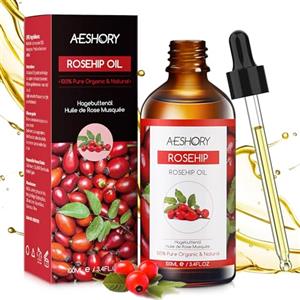AESHORY Olio di Rosa Canina 100ml, 100% Puro e Naturale Olio di Rosa Mosqueta Pressato a Freddo con Vitamina C Acidi Grassi Insaturi per Anti-invecchiamento Rivitalizzano Pelle, Capelli