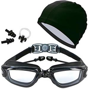 ZJDYDY Occhialini da Nuoto Professionali per miopia in Silicone Occhiali da Nuoto antiappannamento UV con Tappi per Le Orecchie per Uomo Donna diottrie Occhiali Sportivi (Nero)