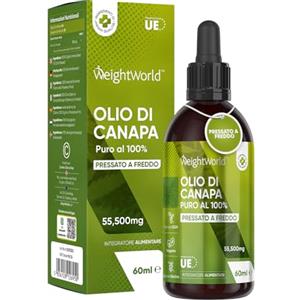 WeightWorld Olio di Canapa 100% Puro 60ml, Fonte Vegana di Omega 3 6 9, Vitamine, Minerali, 1850mg Olio di Canapa Sativa per Dose, Olio di Semi di Canapa Pressato a Freddo, Hemp Oil Canapa Multiuso, Contagocce