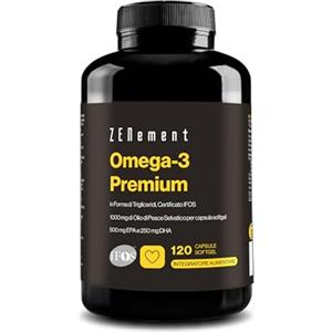 Zenement Premium Omega 3 IFOS Trigliceridi ad Alta Assorbibilità - 1000 mg EPA + 500 mg DHA per Dose - Olio di Pesce Selvaggio Certificato FOS - 120 Capsule Softgel