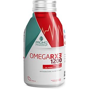 PromoPharma Omega RX3 1200 - con Omega 3 ad Alta Concentrazione - Supporto per Cuore, Cervello, Energia Fisica, Vista, Trigliceridi e Pressione - Alta Qualità EPA e DHA - Senza ritorno di gusto - 120 Perle