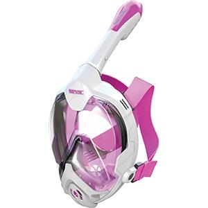 Seac Magica, Maschera Snorkeling Full Face Integrale Anti Appannamento con Morbido Facciale in 4 Taglie, Valvola di Spurgo e Snorkel Dry Top, bianco/rosa, S/M