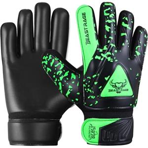 BEAST RAGE Guanti da portiere per bambini,ragazzi giovani,guanti da portiere di calcio per bambini con doppio supporto,guanti calcio per ragaz (Verde, Taglia 8 (M/L))