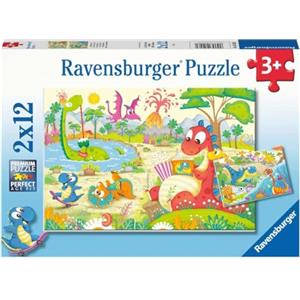 Ravensburger- Animali, Dinosauri Giocosi, 2x12 Pezzi, Puzzle per Bambini, età Consigliata 3+, Multicolore, 05246 2