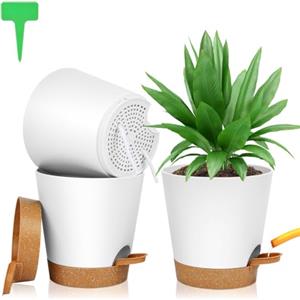 OFFCUP Vasi per Piante Autoirriganti, 3pcs Vasi da Fiori in Plastica, 16.5cm Vasi Decorativi Interno Moderni con Sottovasi per Casa e Ufficio, Vasi da Fiori per Piante, Erbe, Rose, Geraniums Bianco