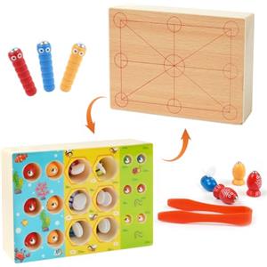 Vicloon Magnetico Giochi di Pesca per Bambini, 4 in 1 Giochi Magnetici di Pesca in Legno, Giocattoli di Legno Gioco di Pesca, Giochi Montessori, Educativo Interattivi per Bambini Regalo 3 4 5 Anni