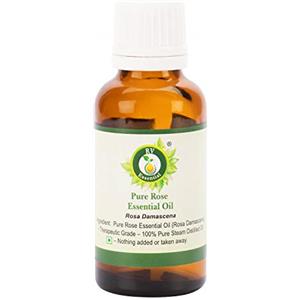 R V Essential Olio essenziale rosa | Rosa damascena | Olio rosa | Per capelli | Per viso | Per pelle | 100% puro | Distillato a vapore | Grade terapeutico | Rose Essential Oil | 10ml | 0.338oz By R V Essential