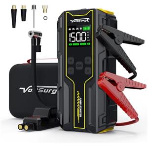 VoltSurge Avviatore Emergenza per Auto, 5000A Booster Avviamento Auto/Moto con Compressore da 150PSI, 12V Avviatore Batteria Auto Jump Starter (Fino a 10L Benzina e 8L Diesel) DisplayDoppia USB, Torcia a LED