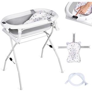 moovkee. Pieghevole Vaschetta Bagnetto Neonato con Supporto 80cm - Vasca da Bagno Bambini 1-3 Anni con Termometro Incorporato e Tubo di Scarico - Offri il massimo comfort al tuo bambino