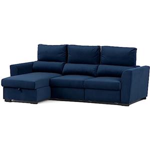 BUDWING Oliver Divano Letto da Soggiorno Angolare 3 Posti con Penisola Chaise Longue con Cassettiera e Poggiatesta Regolabile (Blu)