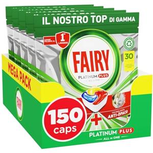 Fairy Platinum Detersivo Pastiglie Lavastoviglie Plus, Brillantante, 150 Capsule Lavastoviglie, Limone, Tecnologia Pulizia Profonda, Contro Il Grasso e le Incrostazioni Ostinate Anche Nei Cicli Brevi