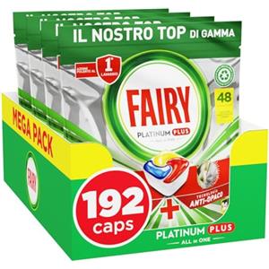 Fairy Platinum Plus Pastiglie Lavastoviglie, 192 Capsule, Limone, Detersivo Con Tecnologia Anti-Opaco, Contro Grasso e Incrostazioni Ostinate Anche nei Cicli Brevi