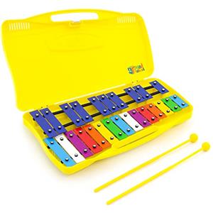 Mad About XYL50-CL Glockenspiel cromatico 25 note con due battenti - Valigetta gialla - Un'introduzione ideale all'armonia musicale - Xilofono metallofono