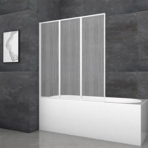 MARWELL Parete pieghevole per vasca da bagno Moon 120 x 130 x 5 cm - 3 pezzi e pieghevole - Box doccia per vasca da bagno in plastica con telaio in alluminio bianco di alta qualità