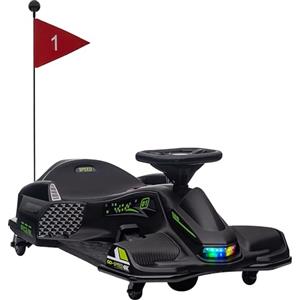 HOMCOM Go Kart Elettrico per Bambini 8-12 Anni 12V 3-8 km/h, Go Kart Drifting Macchina Elettrica per Bambini con Accensione Lenta, Luci, Musica e Cintura di Sicurezza, Nero