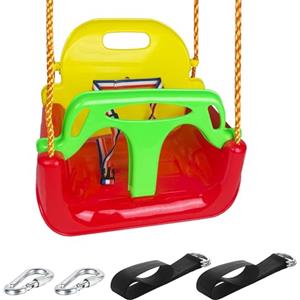 KINSPORY Altalena da Giardino 3 in 1 per Bambini, Altalena per Bambini 3 in 1, Seggiolino Altalena Bambini Sedile in Plastica con Schienale e Cintura di Sicurezza per Esterno e Interno (Rosso)