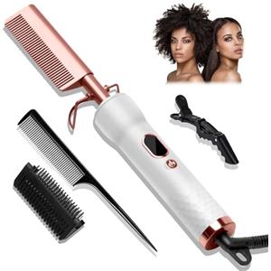 UKLISS Spazzola elettrica per capelli, UKLISS spazzola calda per capelli afro, spazzola lisciante per parrucche, regolabarba per uomini, spazzola termica lisciante per capelli a doppia tensione, 120-230℃