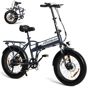 ECORUSH Bici Elettrica Pieghevole con Motore 250W + 75NM, Batteria al Litio 48V/12A per Uomo e Donna, 25 km/h, Pneumatici Fat 20×4,0 Pollici, 7 Marce, E-Mountainbike Piegevole per Tutti i Terreni