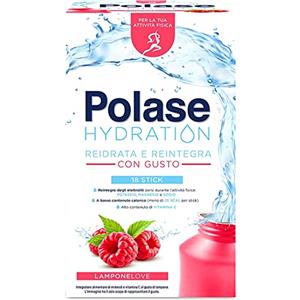 Polase Hydration, Integratore Alimentare Sali Minerali con Magnesio e Potassio e Vitamina C, Per la Tua Attività Fisica, Reidrata e Reintegra, Senza Glutine, Gusto Lampone, 18 sticks