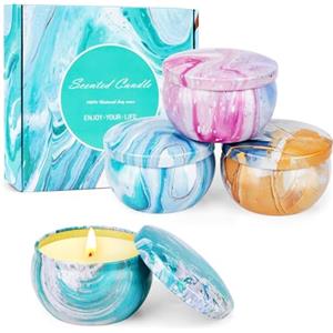 OFUN Candele Profumate, Idee Regalo Donna Compleanno, 4 Pack 2.5OZ Candela Profumata Bomboniere, Set Candele Piccole Cera Soia Naturale, Regalo Donna Originale Utile per Amiche