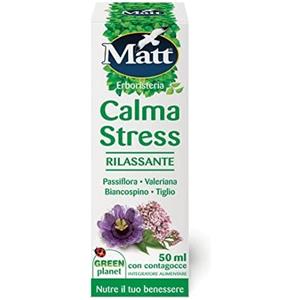 Matt, Calma Stress, Integratore Alimentare Rilassante con Passiflora, Valeriana, Biancospino e Tiglio, Favorisce il Rilassamento e il Sonno, Utile per Calmare Ansia e Stress, 50 ml